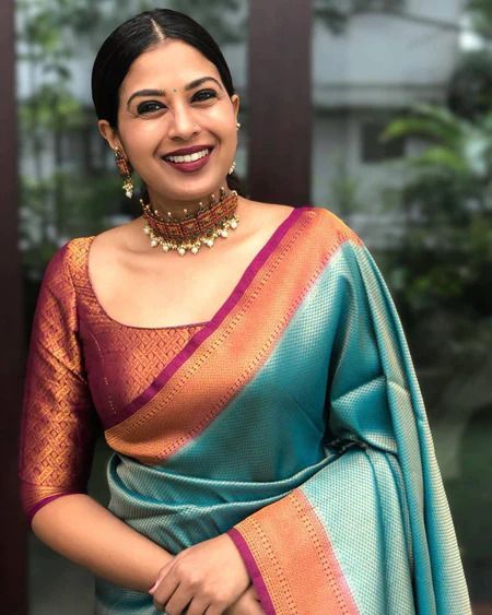 Teal   Color Soft Lichi Silk Saree