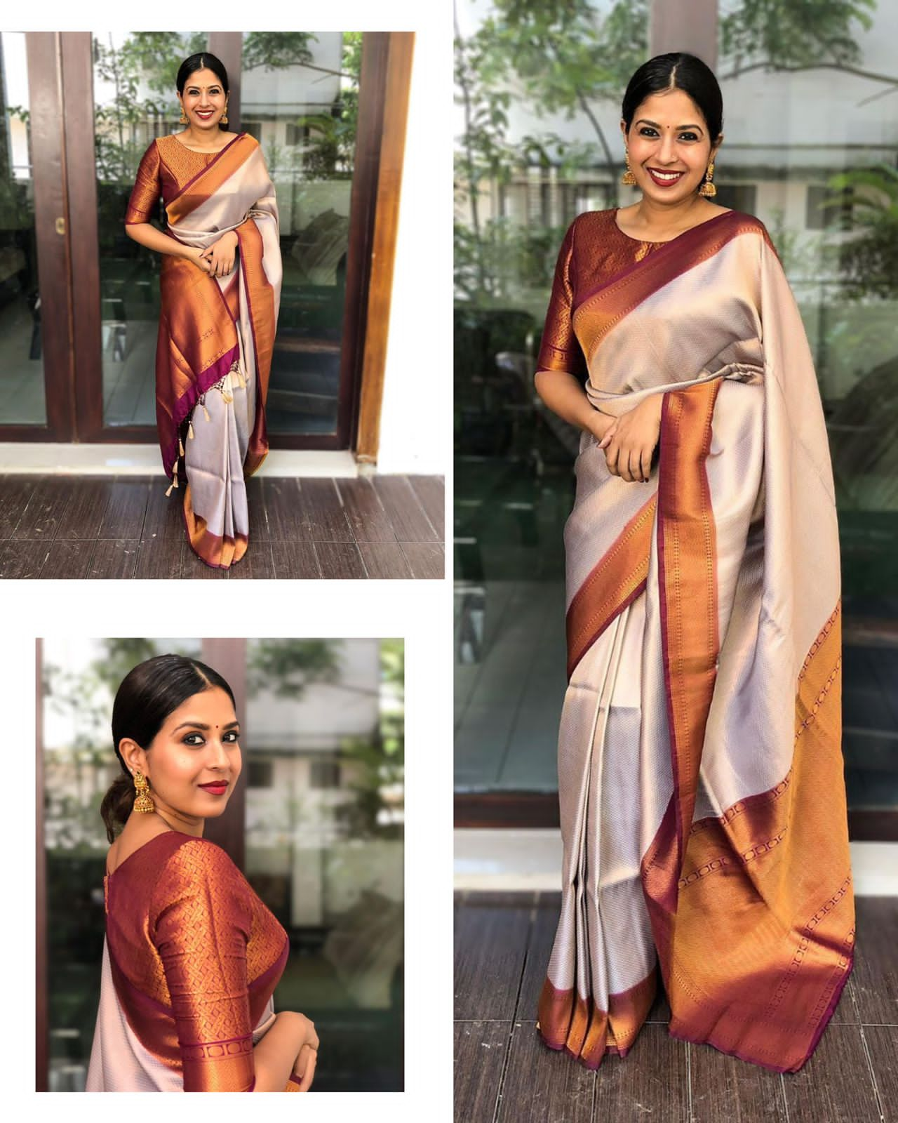 Cream  Color Soft Lichi Silk Saree