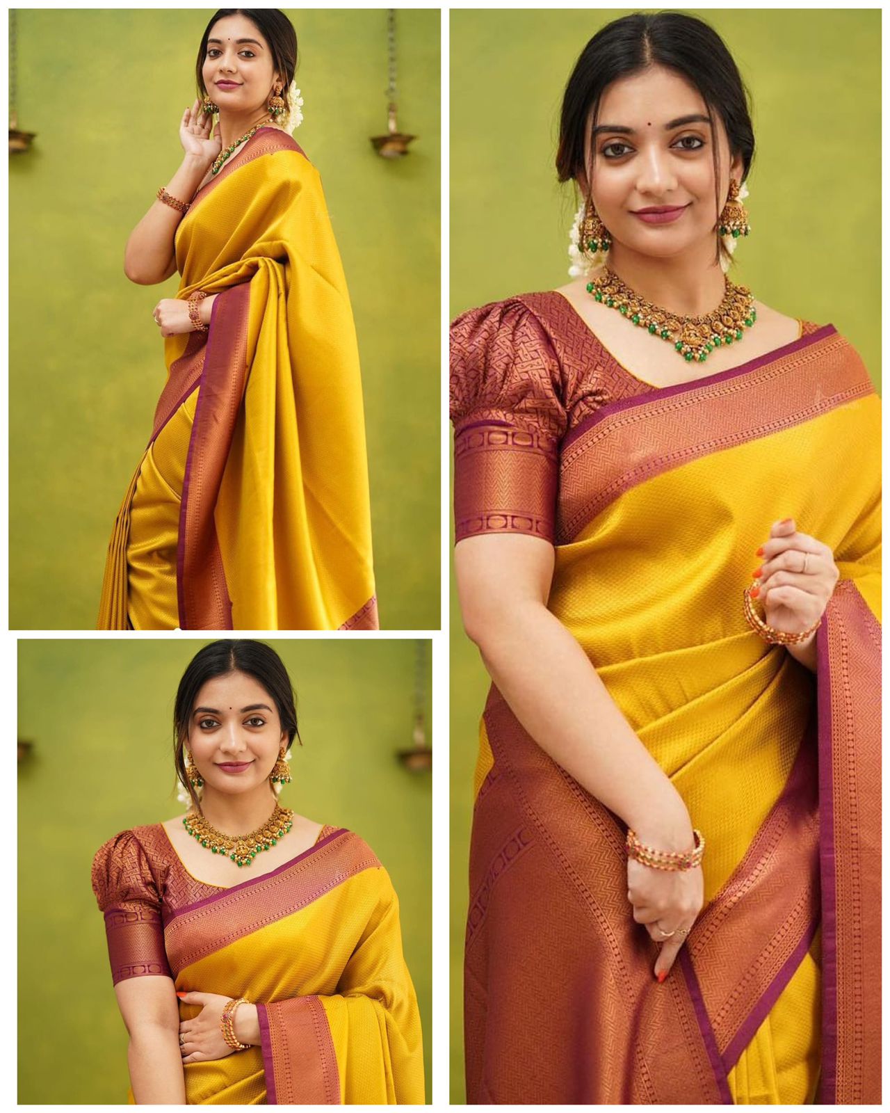 Yellow  Color Soft Lichi Silk Saree