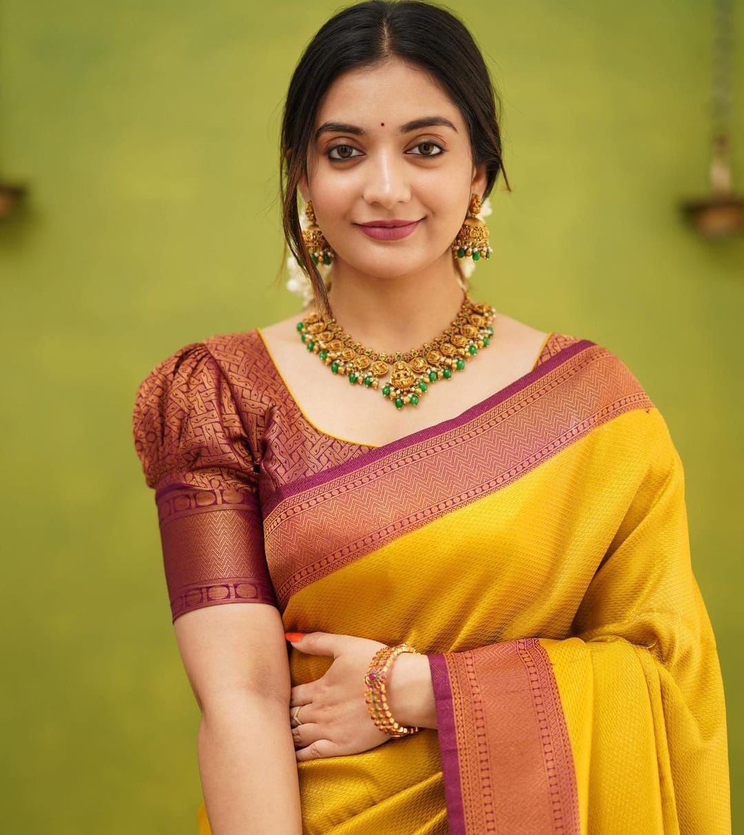 Yellow  Color Soft Lichi Silk Saree