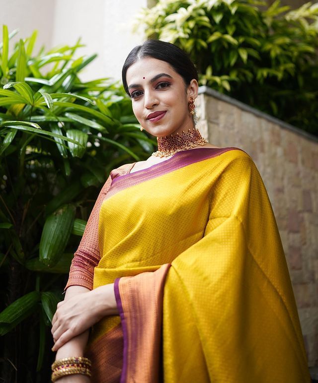 Yellow  Color Soft Lichi Silk Saree