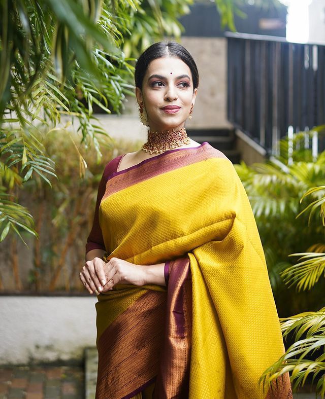 Yellow  Color Soft Lichi Silk Saree