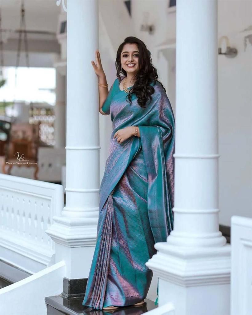 Teal  Color Soft Lichi Silk Saree