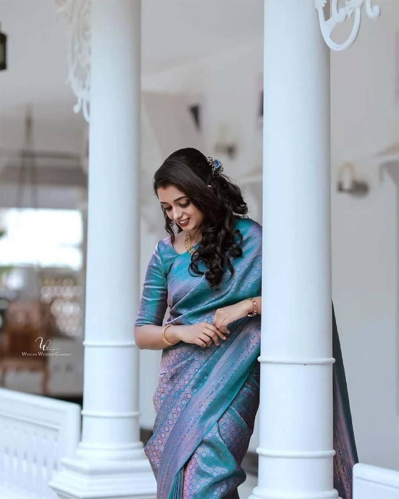 Teal  Color Soft Lichi Silk Saree