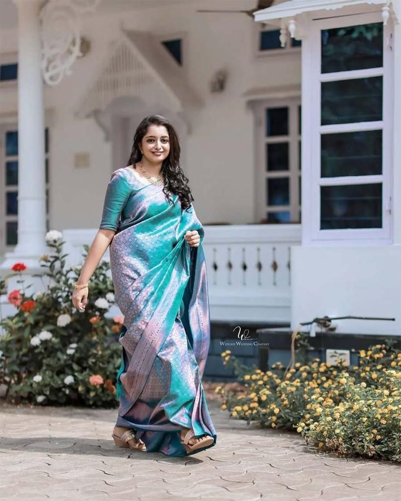 Teal  Color Soft Lichi Silk Saree