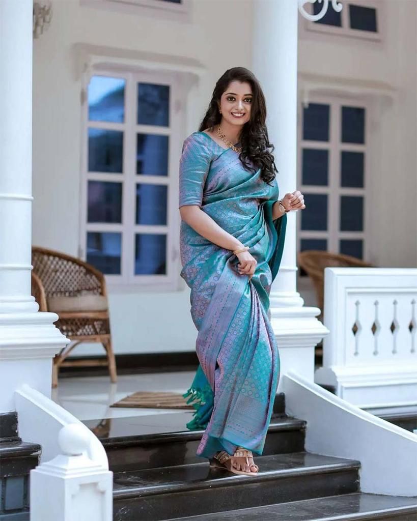 Teal  Color Soft Lichi Silk Saree