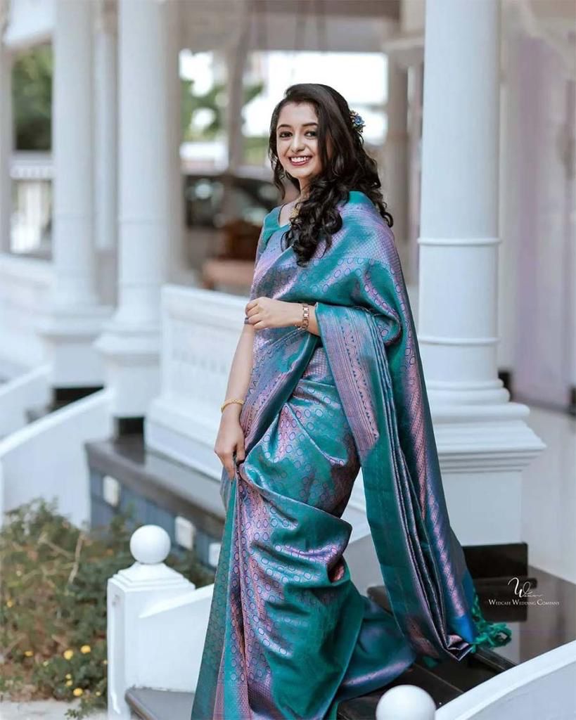 Teal  Color Soft Lichi Silk Saree