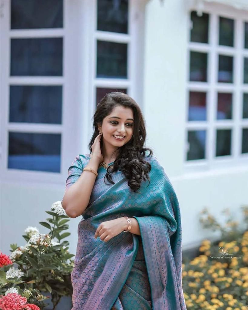 Teal  Color Soft Lichi Silk Saree