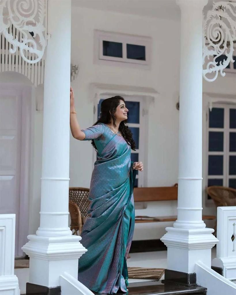 Teal  Color Soft Lichi Silk Saree