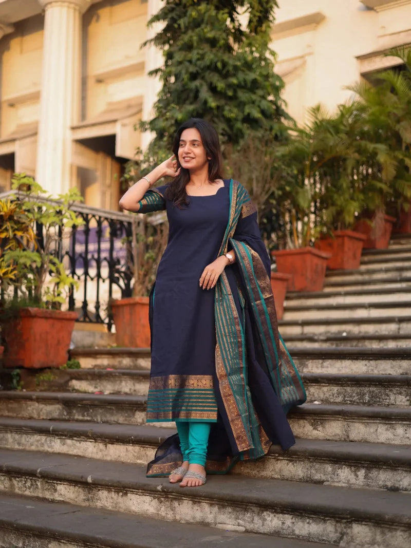Pure Kanchi Cotton Suit Set with Dupatta and Leggings