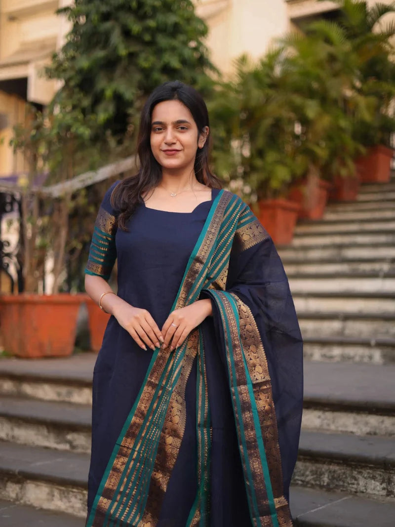 Pure Kanchi Cotton Suit Set with Dupatta and Leggings