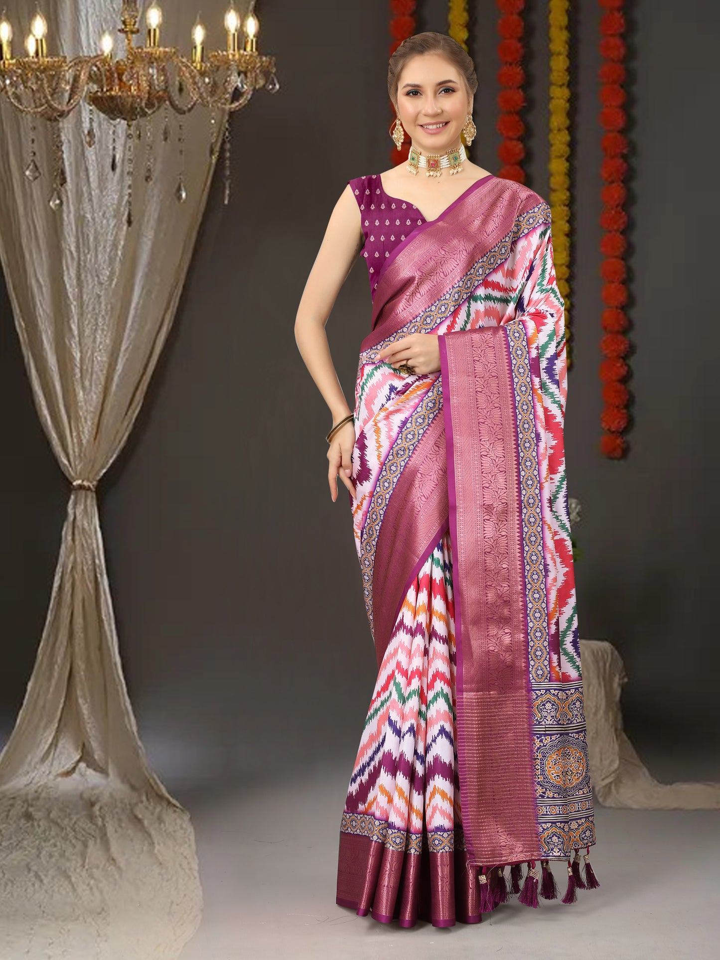 Gratifying Malti Color Soft kanjivaram  Silk Saree