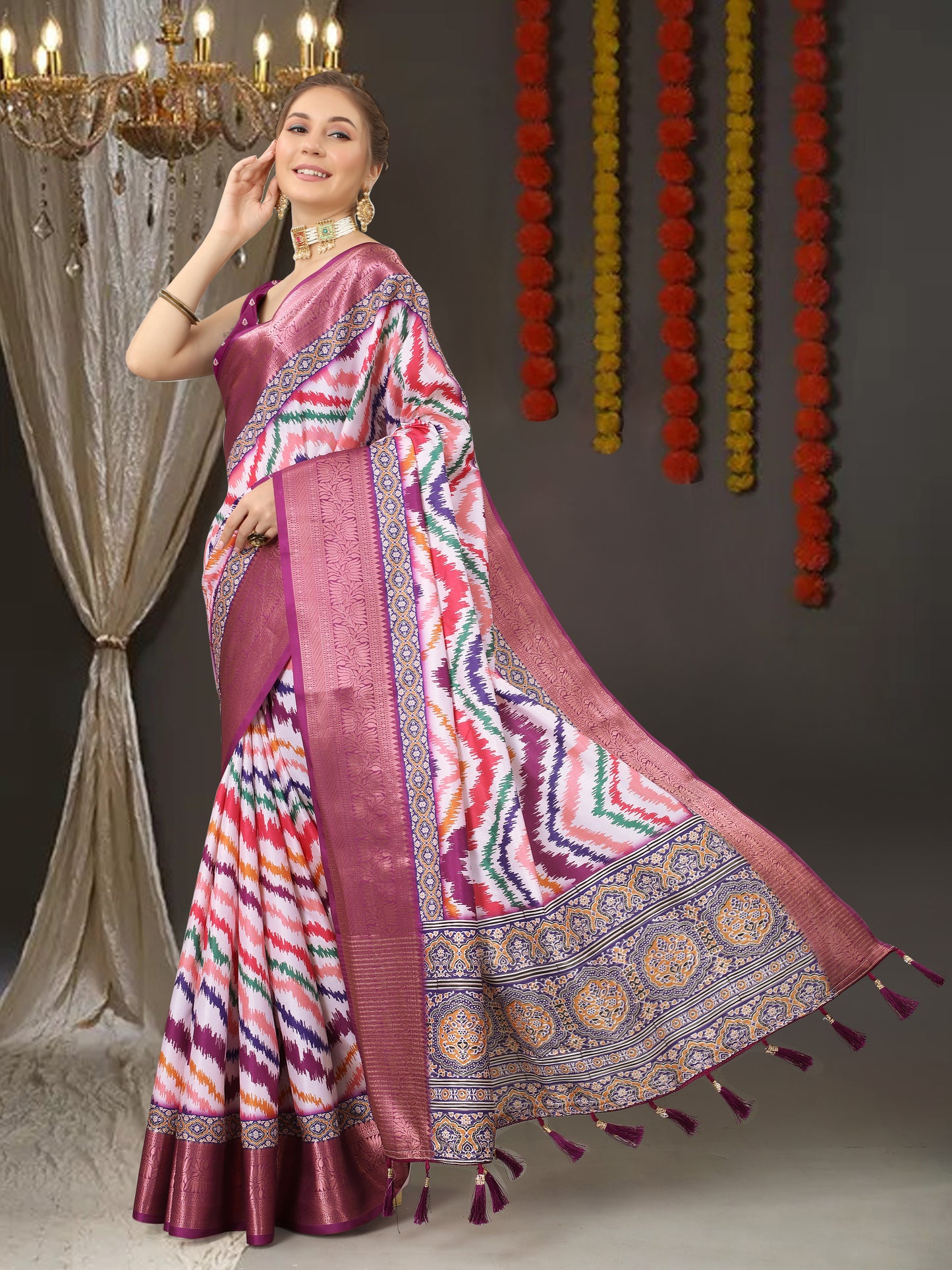 Gratifying Malti Color Soft kanjivaram  Silk Saree