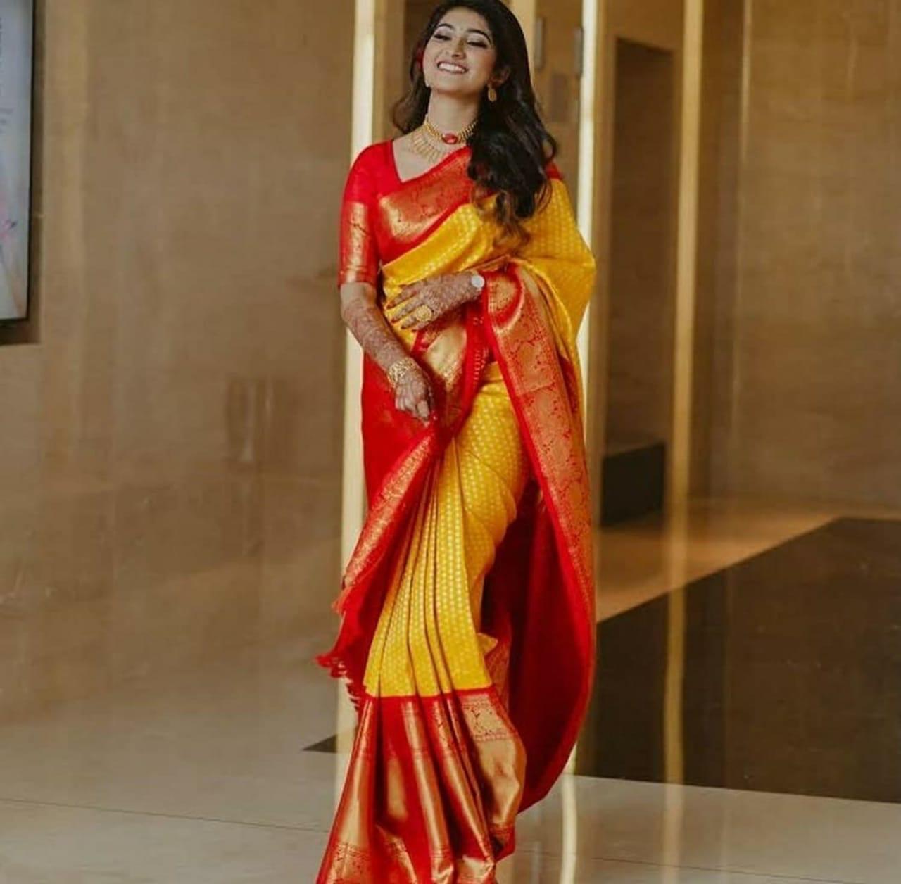 Yellow  Color Soft Lichi Silk Saree