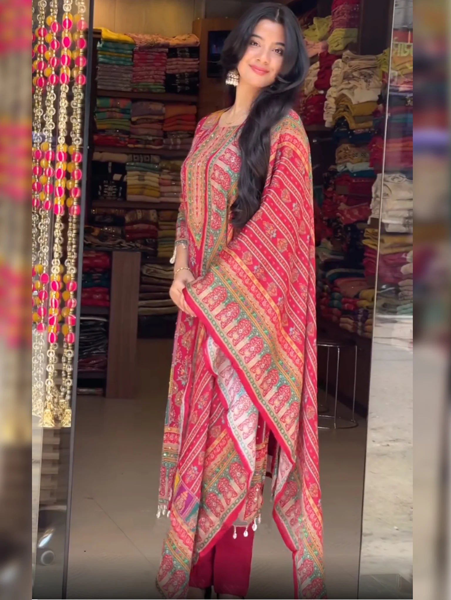 Diya Pink Readymade Suit with Mirror and Hand Work