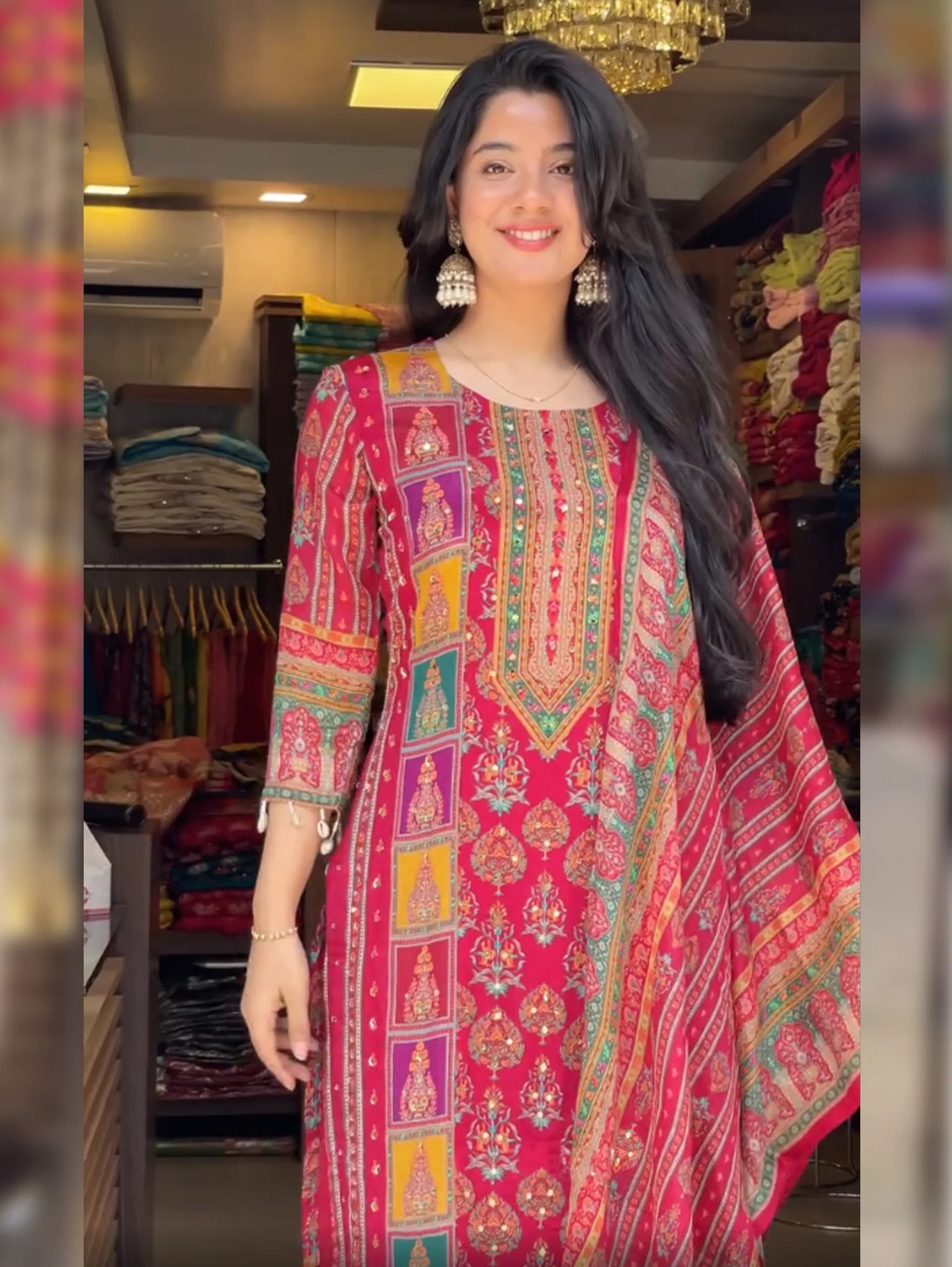 Diya Pink Readymade Suit with Mirror and Hand Work