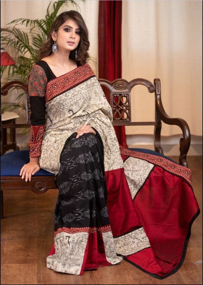 Pure Linen Malti Color Saree with Digital Print in  Trendy Design