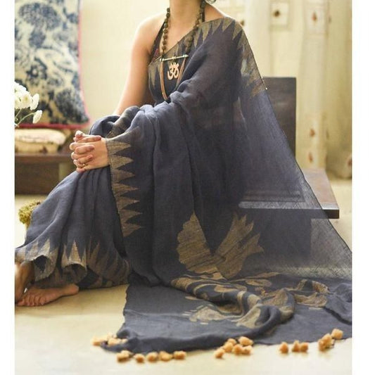 Pure Linen  Grey Color Saree with Digital Print in  Trendy Design