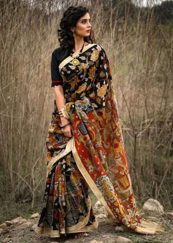 Pure Linen Malti Color Saree with Digital Print in Trandy Design