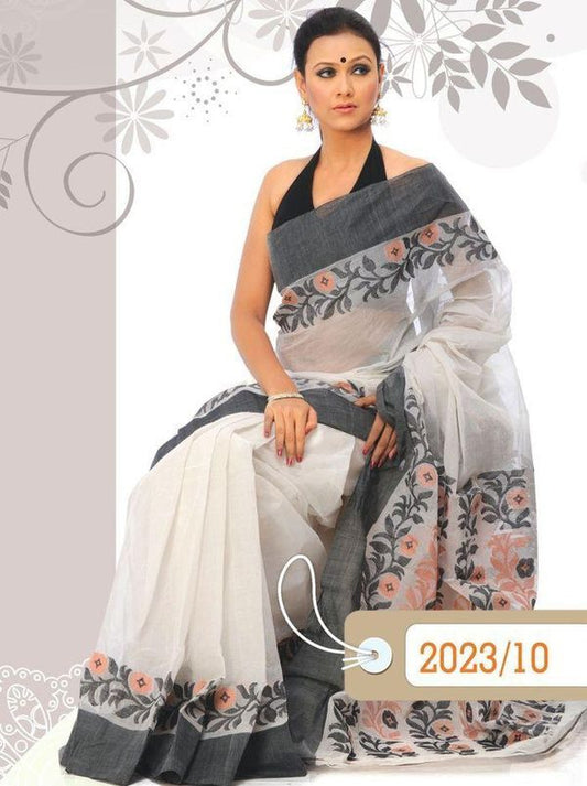 Pure Linen White N Grey Color Saree with Digital Print in Flower Design