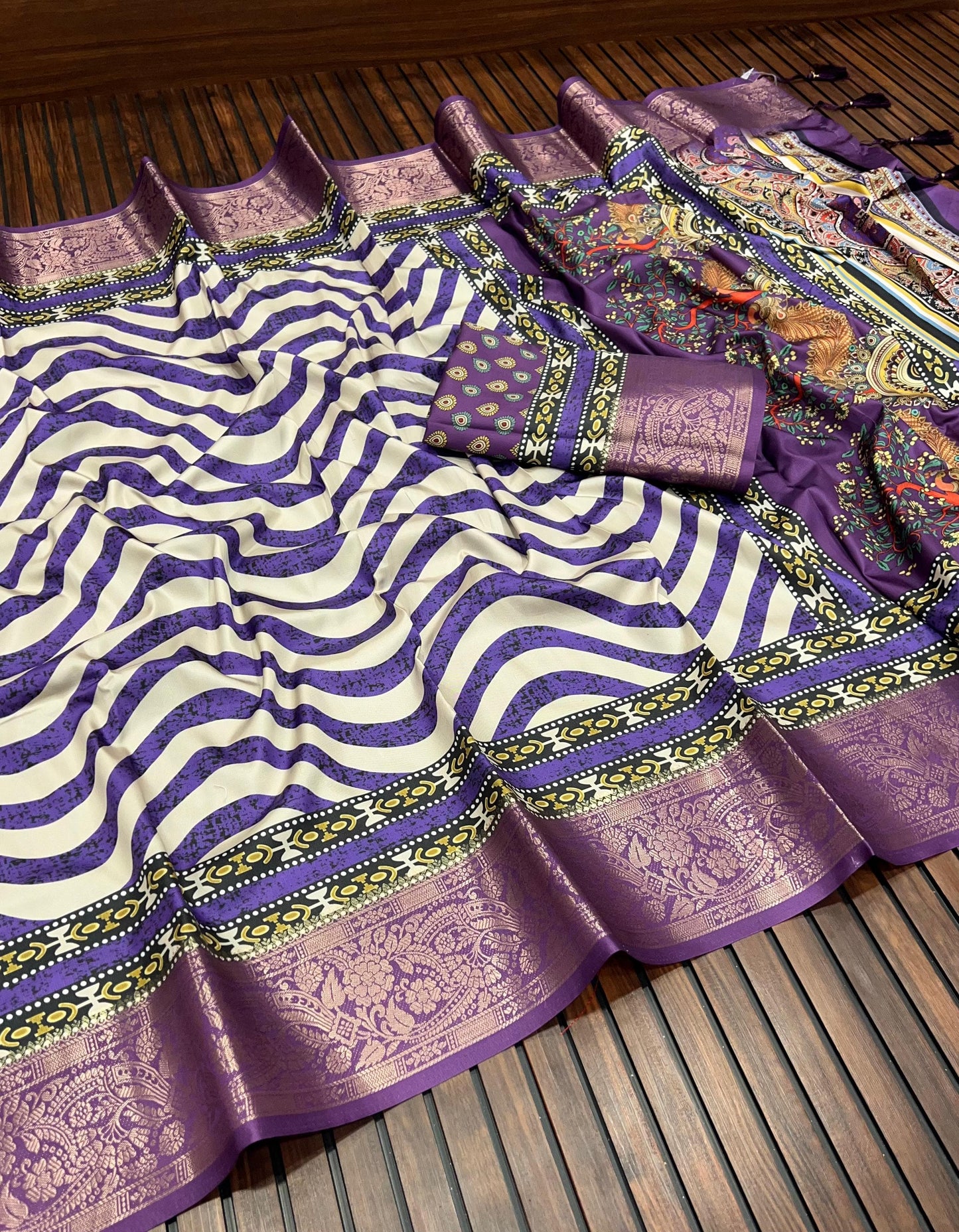 Purple Color Pure lichi Dola Silk Digital Print Saree