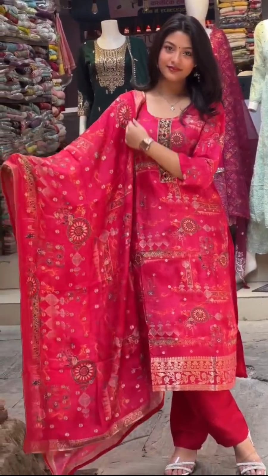 Beautiful Red Silk Zari Weaving Suit Set