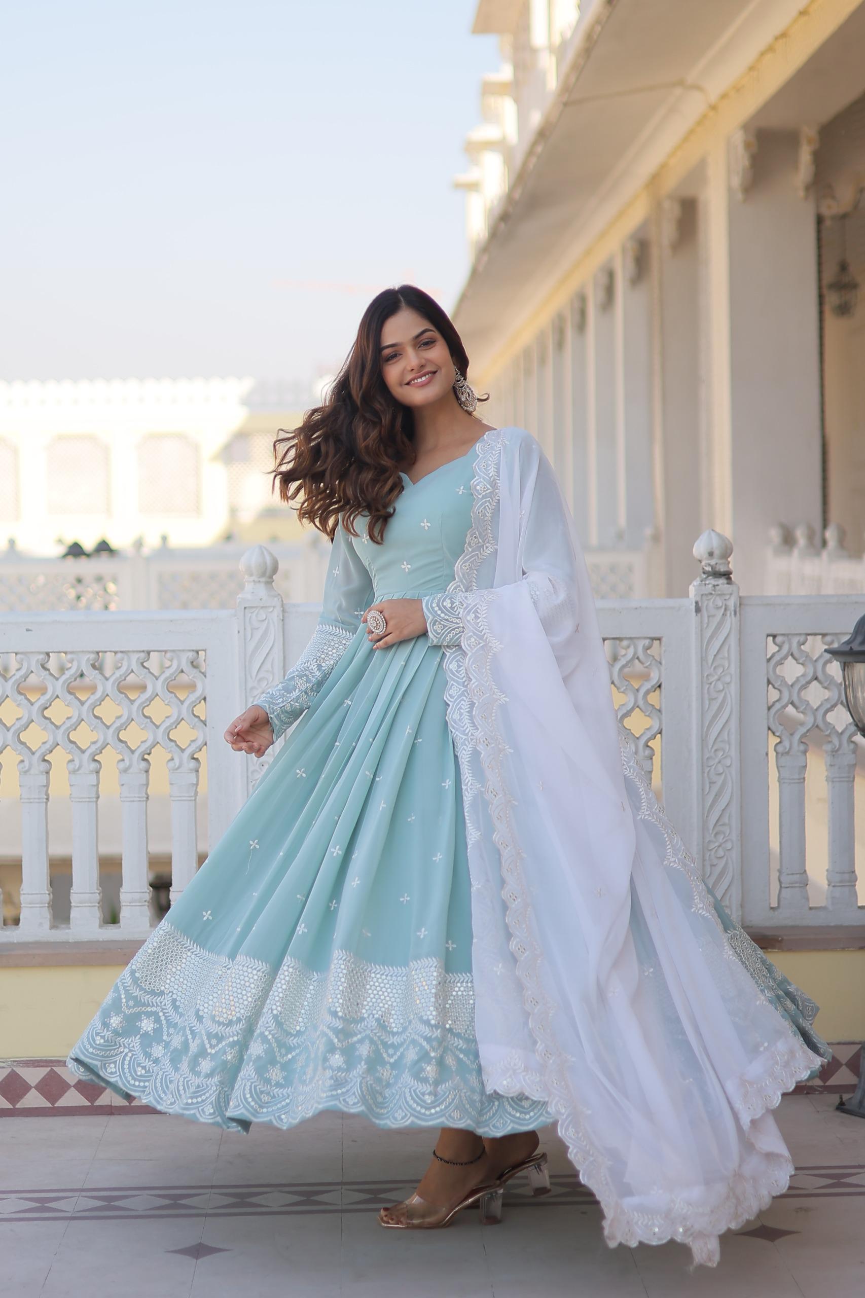Nooré Zaara Embroidered Faux Georgette Designer Gown Set