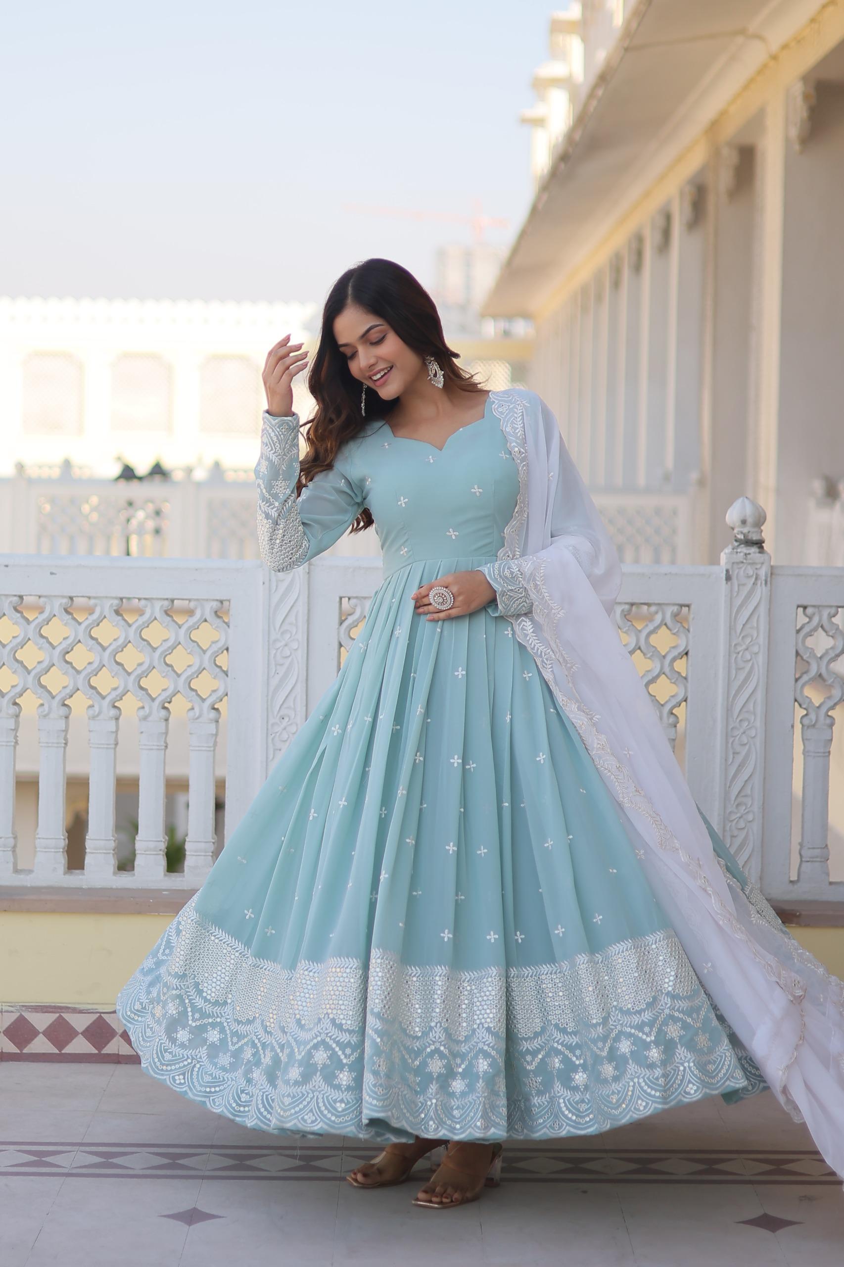 Nooré Zaara Embroidered Faux Georgette Designer Gown Set