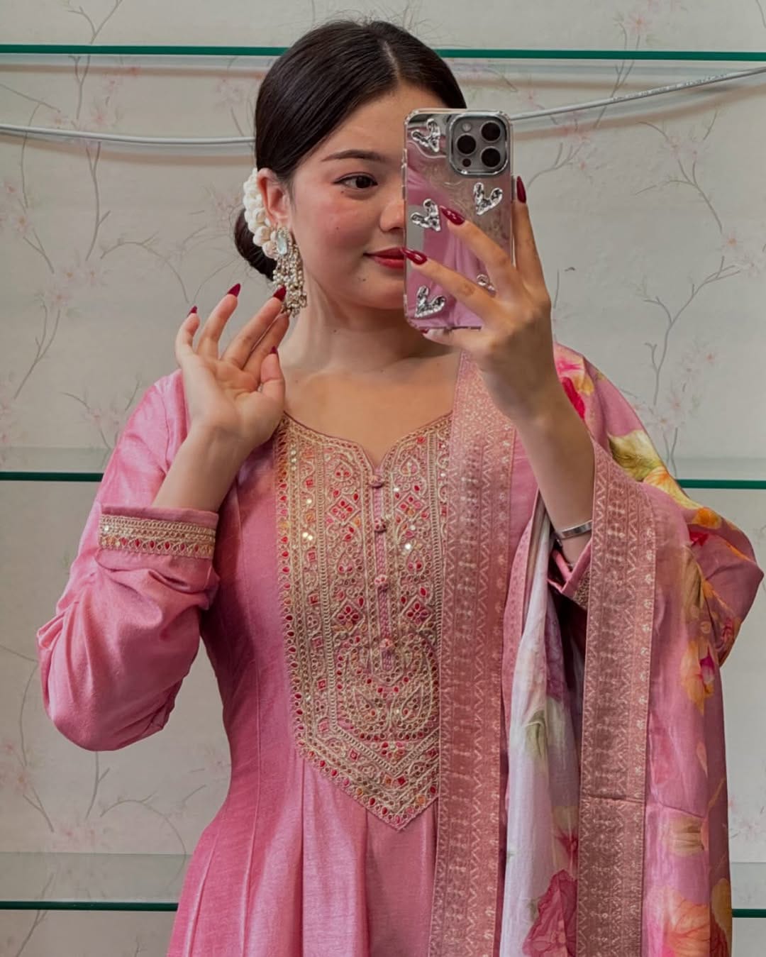 Royale Anarkali Silk With Flared Kurti, Pant & Banarasi Dupatta Set