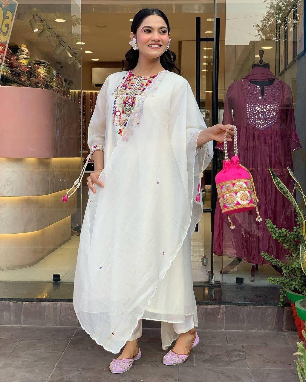 Cotton Silk Embroidered Suit Set with Chanderi Dupatta