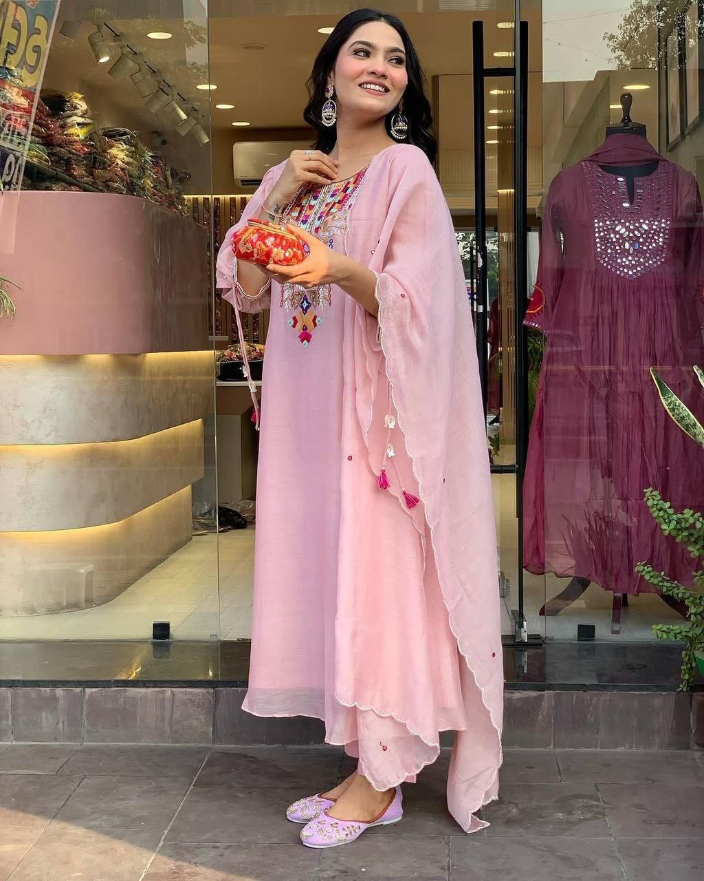 Cotton Silk Embroidered Suit Set with Chanderi Dupatta