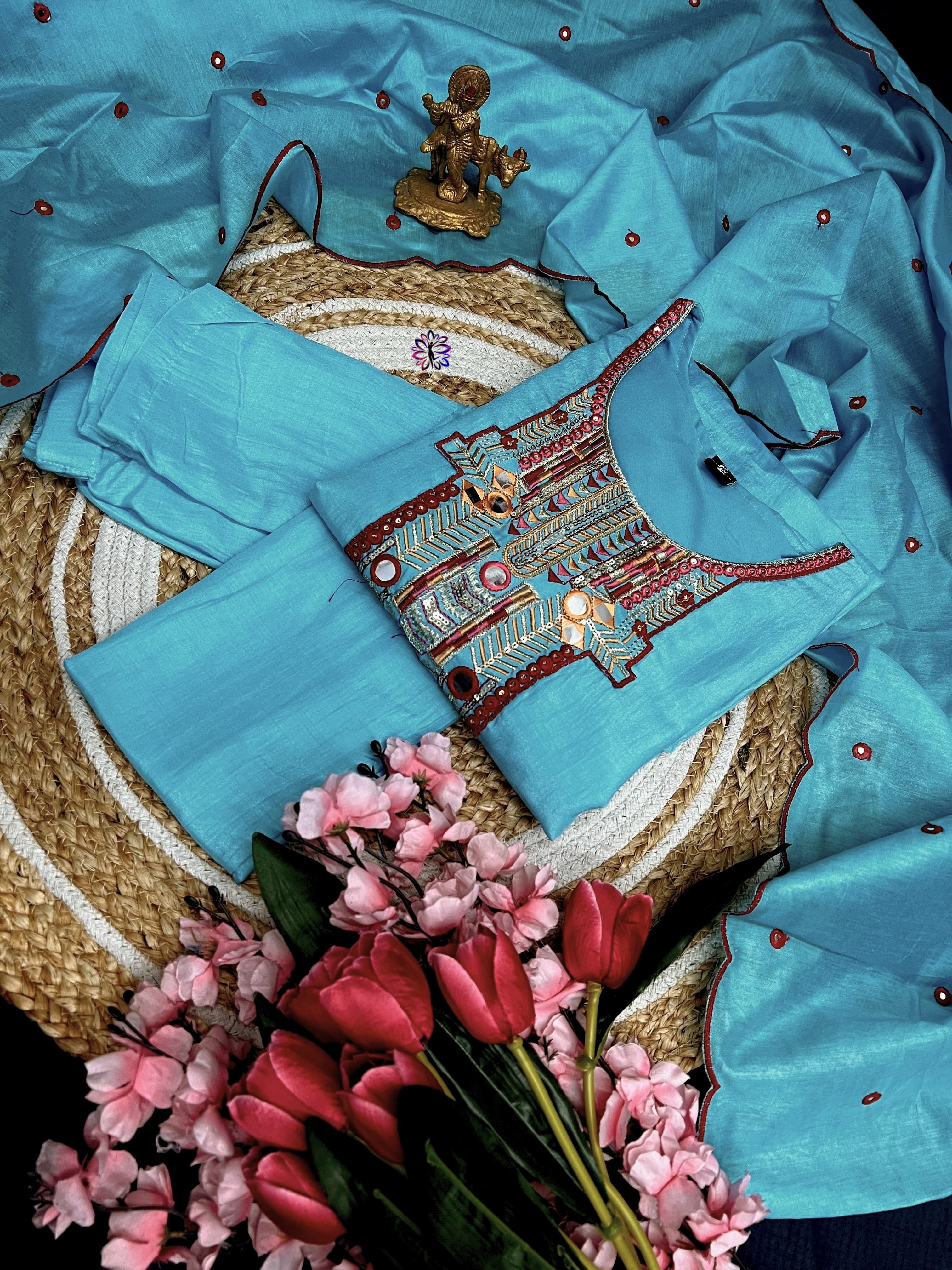 Cotton Silk Embroidered Suit Set with Chanderi Dupatta