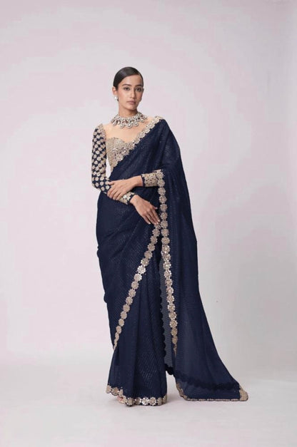 💠 “Bollywood Blockbuster Georgette Saree – Heavy Mirror Work | Party Wear Set”