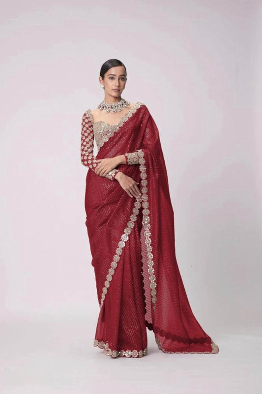 💠 “Bollywood Blockbuster Georgette Saree – Heavy Mirror Work | Party Wear Set”