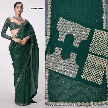 💠 “Bollywood Blockbuster Georgette Saree – Heavy Mirror Work | Party Wear Set”