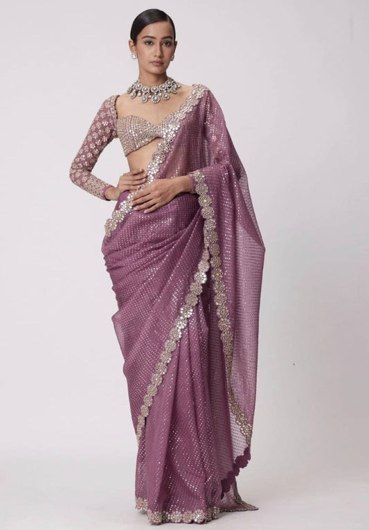 💠 “Bollywood Blockbuster Georgette Saree – Heavy Mirror Work | Party Wear Set”