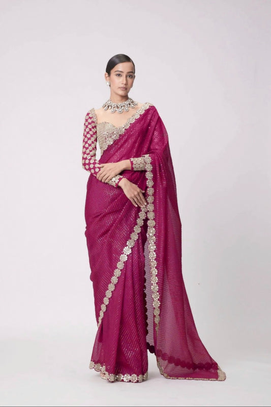 💠 “Bollywood Blockbuster Georgette Saree – Heavy Mirror Work | Party Wear Set”
