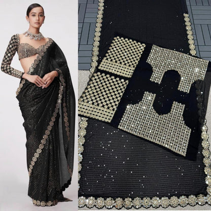 💠 “Bollywood Blockbuster Georgette Saree – Heavy Mirror Work | Party Wear Set”