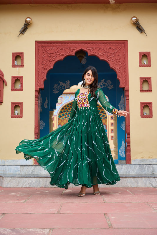 ✨ New Arrival – Laheriya Print Kutchi Patchwork Gown ✨