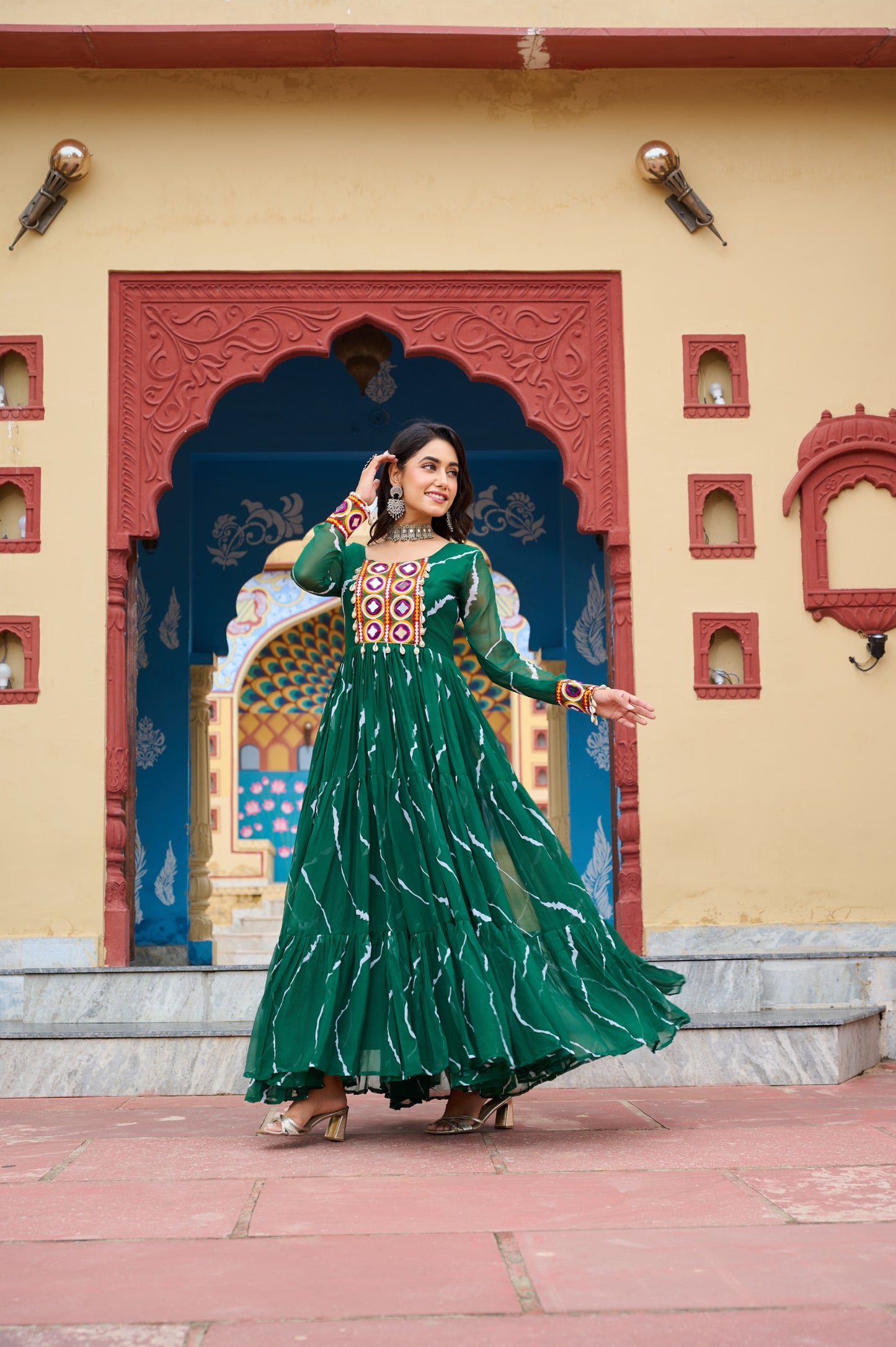 ✨ New Arrival – Laheriya Print Kutchi Patchwork Gown ✨