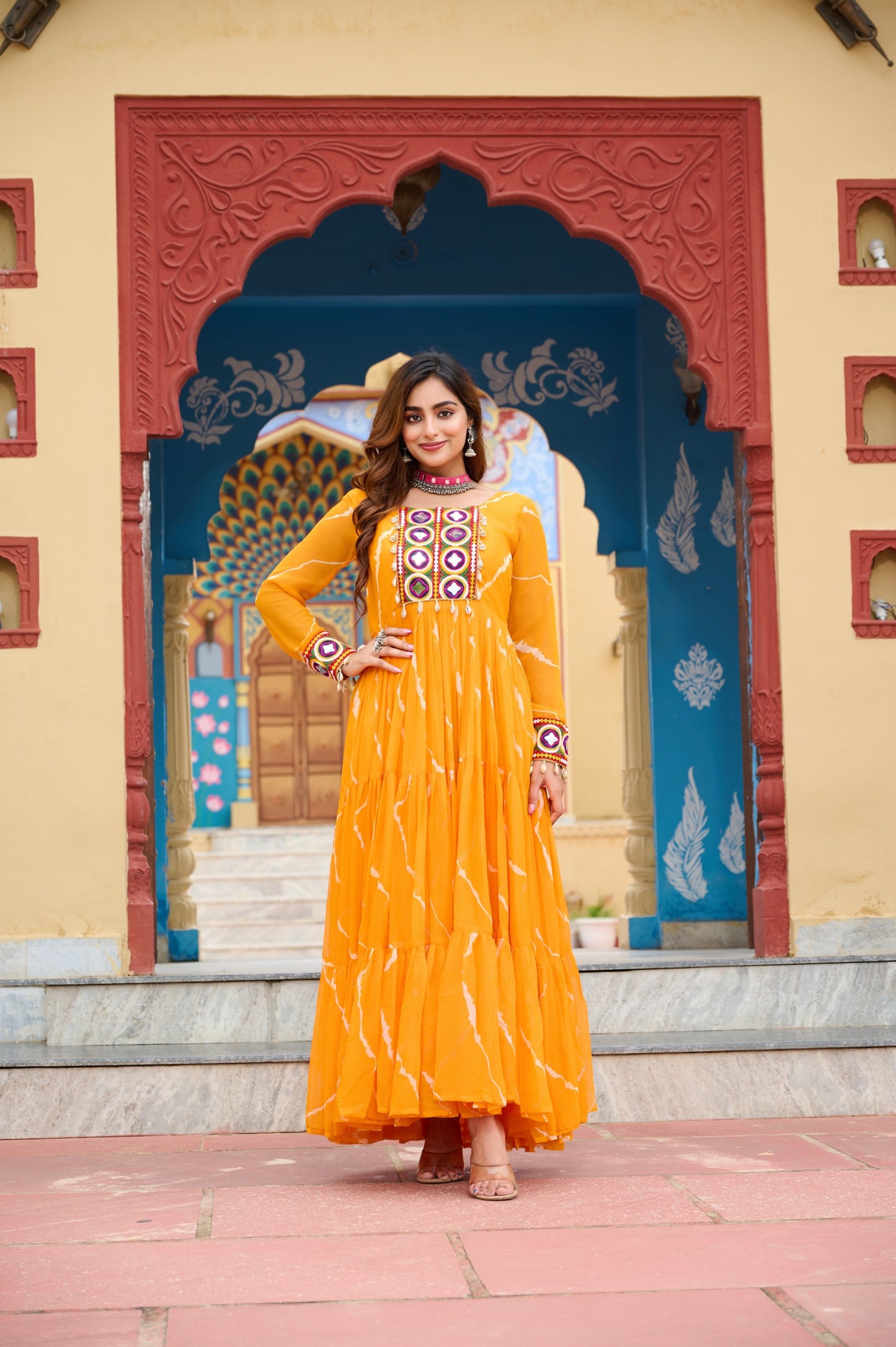 ✨ New Arrival – Laheriya Print Kutchi Patchwork Gown ✨