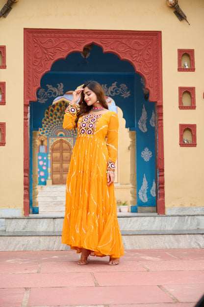 ✨ New Arrival – Laheriya Print Kutchi Patchwork Gown ✨
