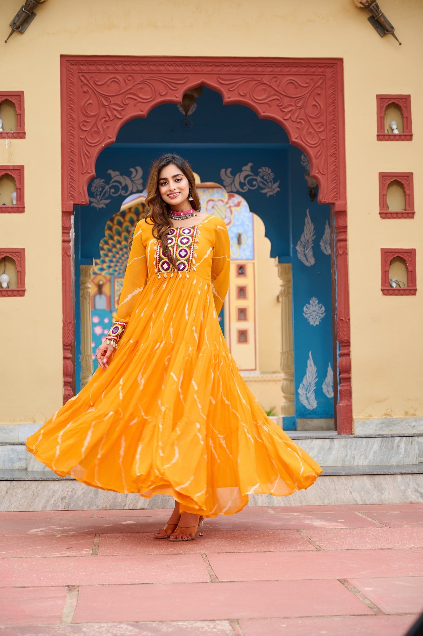 ✨ New Arrival – Laheriya Print Kutchi Patchwork Gown ✨