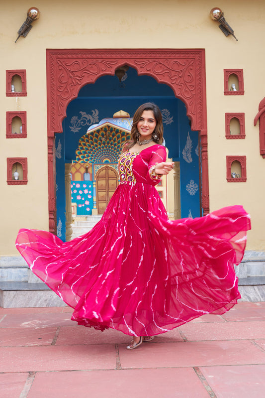 ✨ New Arrival – Laheriya Print Kutchi Patchwork Gown ✨