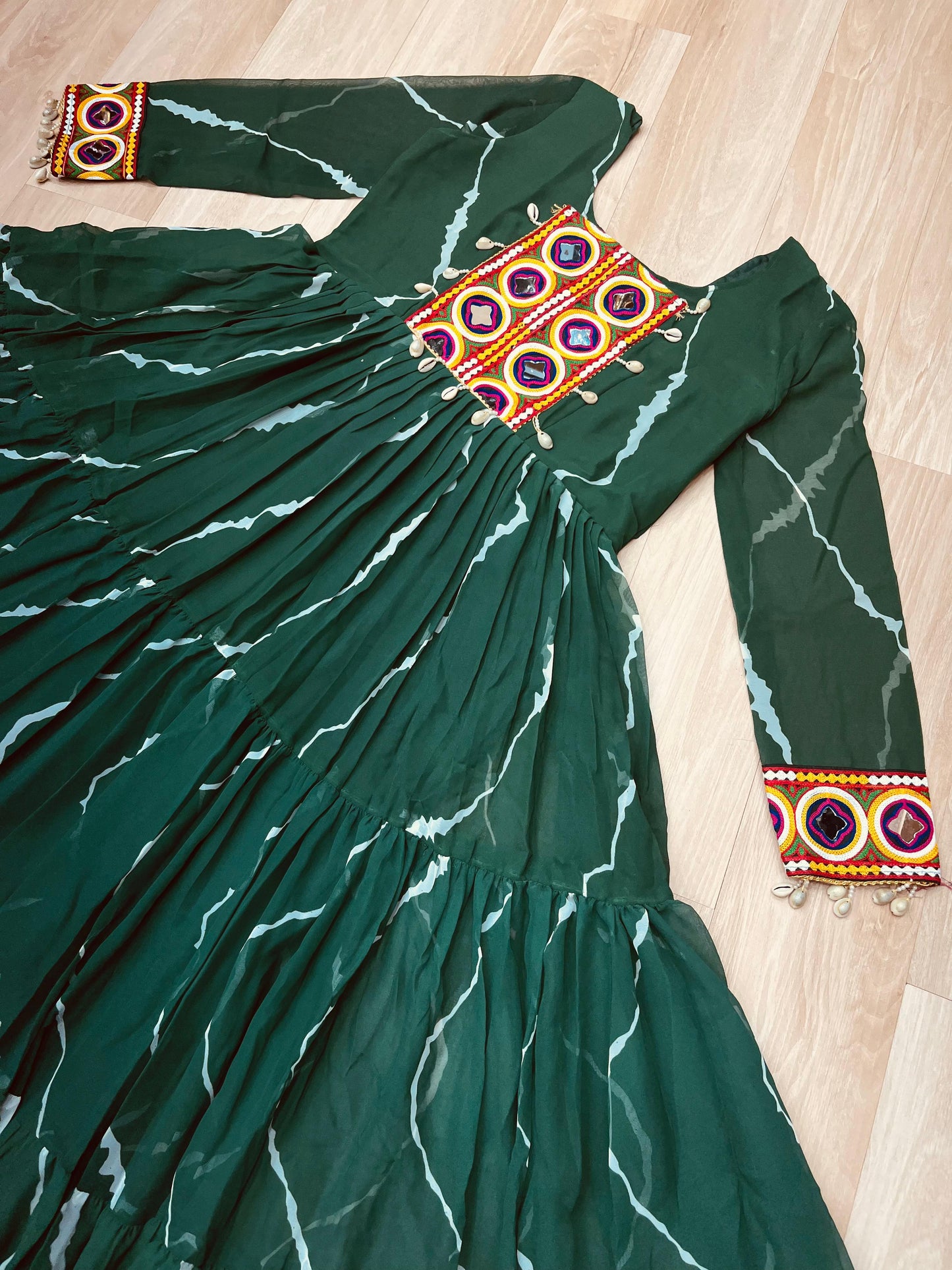✨ New Arrival – Laheriya Print Kutchi Patchwork Gown ✨