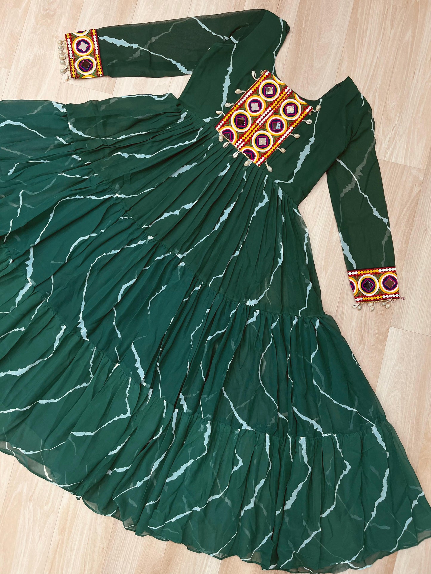 ✨ New Arrival – Laheriya Print Kutchi Patchwork Gown ✨
