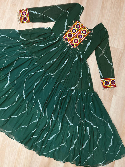 ✨ New Arrival – Laheriya Print Kutchi Patchwork Gown ✨