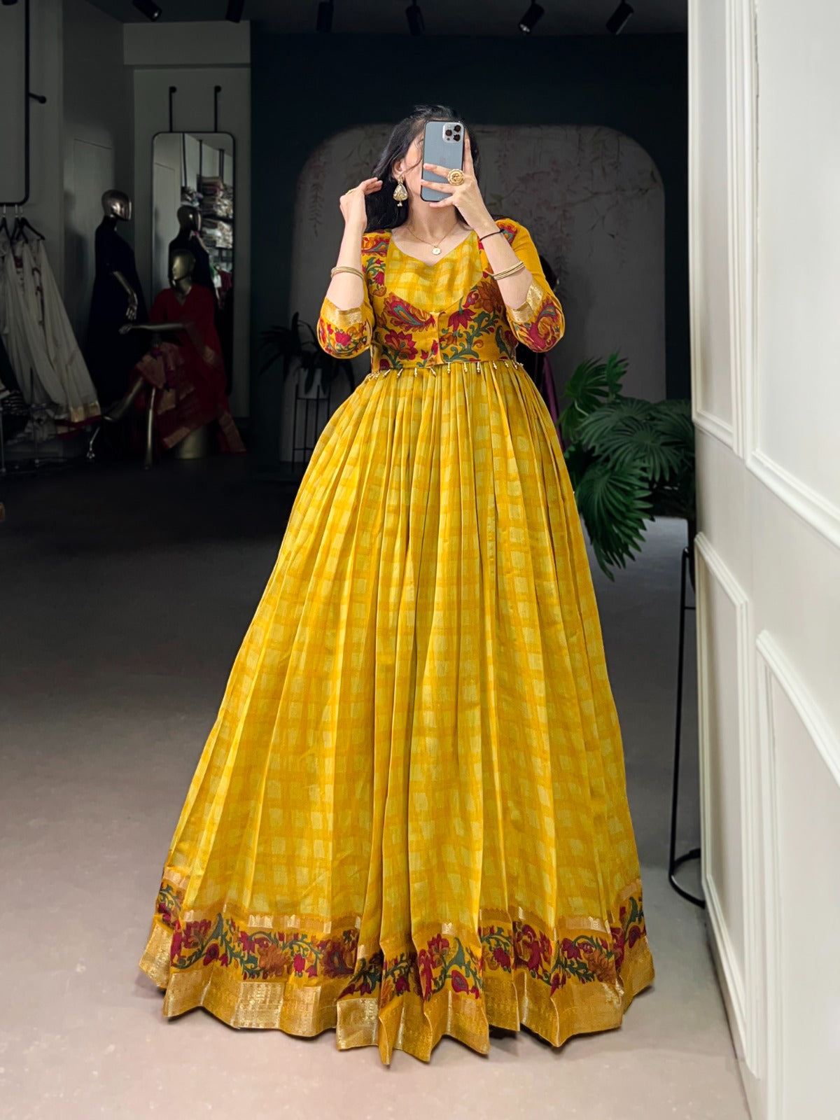 ✨-elegant-printed-chanderi-gown-with-stylish-koti-✨