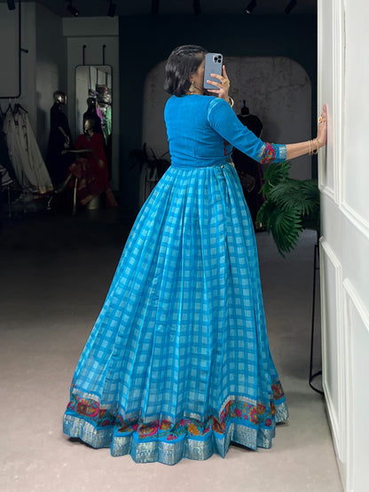 ✨ Elegant Printed Chanderi Gown with Stylish Koti ✨