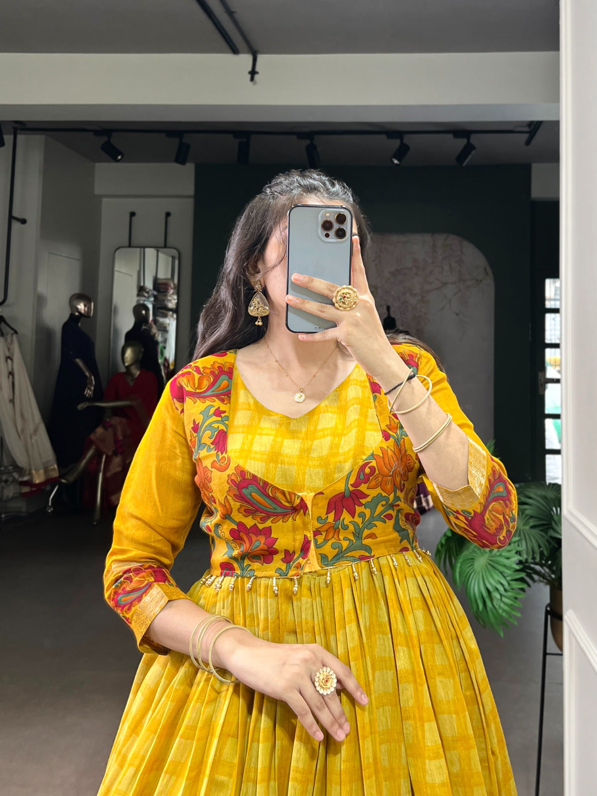 ✨ Elegant Printed Chanderi Gown with Stylish Koti ✨